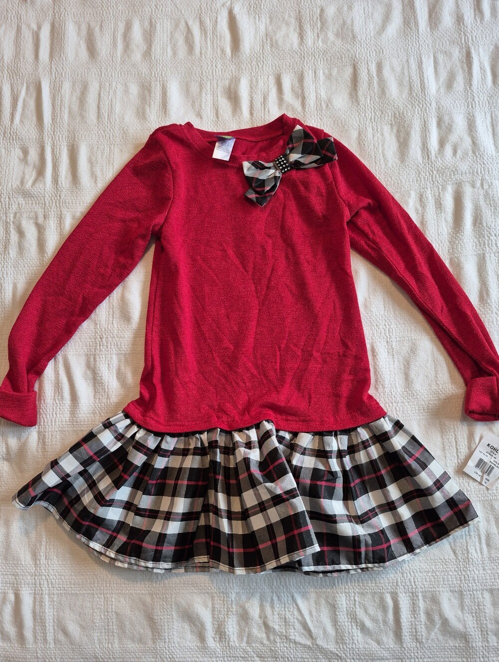 Dollie & Me girls size 10 red shirt with plaid bottom & bow tunic NEW